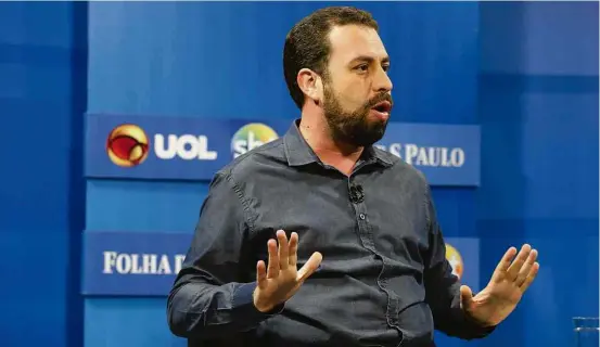  ?? Lucas Lima/UOL ?? O presidenci­ável do PSOL, Guilherme Boulos, durante sabatina da Folha em parceria com o UOL e o SBT