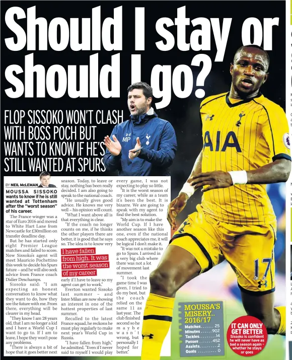  ??  ?? IT CAN ONLY GET BETTER Sissoko is confident he will never have as bad a season again – whether he stays or goes