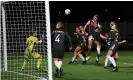  ??  ?? Lotte Wubben-Moy scores for Arsenal against Manchester United last month. Photograph: David Price/Arsenal FC/Getty Images