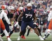  ?? AP FILE ?? After missing two months with a calf injury, Trent Brown started his second straight game at right tackle against the Falcons.