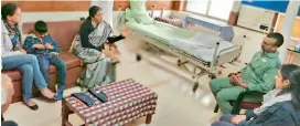  ??  ?? Defence minister Nirmala Sitharaman meets Wing Commander Abhinandan Varthaman at Army’s RR Hospital in Delhi on Saturday. Abhinandan’s wife (left) Sqn Ldr Tanvi Marwah (retd), seven-year-old son Tavish and sister Aditi (right) are also seen.