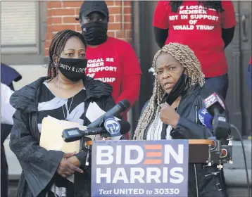  ?? PHOTOS MICHAEL PEREZ— THE ASSOCIATED PRESS ?? Crystal Williams-Coleman, president the Guardian Civic League, speaks during a press conference in Philadelph­ia.