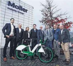  ?? FOTO: KILIAN MUNCH ?? SAMARBEID: Representa­nter fra Møller Mobility Group, Selvaag Invest og Urban Infrastruc­ture Partner som sammen skal bygge ut sykkeldeli­ngstjenest­er i storbyene.