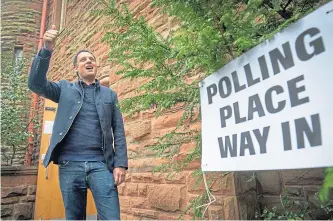  ??  ?? LEADERS: Clockwise, from top left, Douglas Ross and family, Forres; Nicola Sturgeon in Govanhill, Glasgow; Alex Salmond in Strichen; and Anas Sarwar in Glasgow.