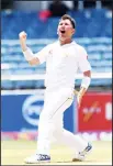  ?? (AFP) ?? Pakistan’s bowler Yasir Shah celebrates dismissing West Indies’ Alzarri Joseph on the final day of the first Test match between West Indies and Pakistan at the Sabina Park in Kingston, Jamaica, on April
25.