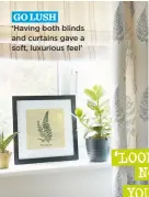  ??  ?? go lush ‘Having both blinds and curtains gave a soft, luxurious feel’