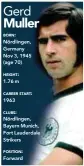  ??  ?? BORN: Nördlingen, Germany Nov 3, 1945 (age 70)
HEIGHT:
1.76 m
CAREER START:
1963
CLUBS: Nördlingen, Bayern Munich, Fort Lauderdale Strikers
POSITION:
Forward
Gerd
Muller