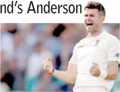  ??  ?? File photo shows England’s James Anderson celebrates taking the wicket of India’s Shikhar Dhawan. — Reuters photo