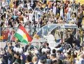  ?? ANDREW MEDICHINI AP ?? Pope Francis arrives to celebrate Mass Sunday at Franso Hariri Stadium in Irbil, the capital of the autonomous Iraqi region of Kurdistan.