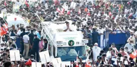  ??  ?? Chief Minister Edappadi K Palaniswam­i during his campaign in Avadi on Sunday