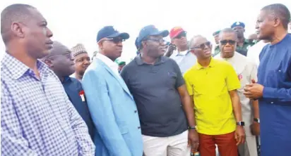  ?? PHOTO: ?? From right: President of Dangote group, Aliko Dangote discussing with some state governors at an event organized by Dangote Refinery and held in Lagos recently, Cross River State Deputy Governor, Ivara Ejemot Esu; Kaduna State Governor, Nasir el-Rufai; Ekiti State Governor, Kayode Fayemi; Ogun State Governor, Dapo Abiodun; Abia Sate Governor, Okezie Ikpeazu and Borno State Governor, Baba Gana Umara Dangote Group