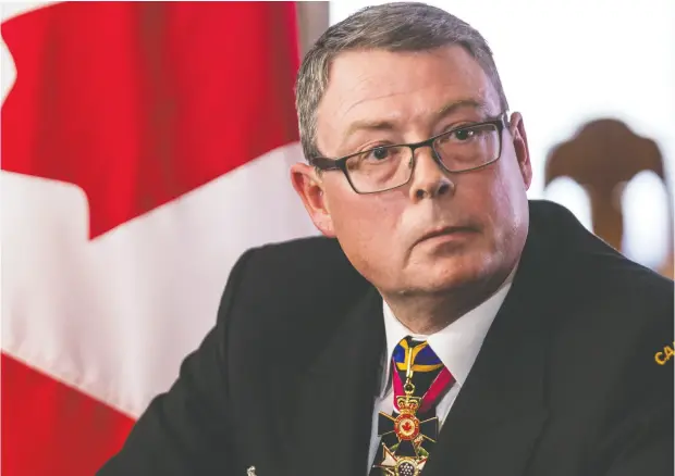  ?? Errol Mcgihon / Postmedia ?? Vice Adm. Mark Norman, once second-in- command of the Canadian Forces, had been charged by the RCMP with one count of breach of trust for
allegedly revealing informatio­n about Liberal plans to derail a supply ship project. But the case against Norman collapsed in May 2019.