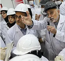  ?? Photo
AFP file ?? Head of Iran’s Atomic Energy Organizati­on
Ali Akbar Salehi addresses workers during a visit to the Natanz nuclear research site, south of Tehran. The showpiece facility was crippled by an explosion on July 2.