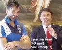  ??  ?? Il premier Renzi (40 anni) con Buffon (37)
