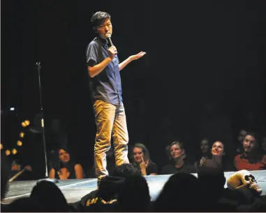  ?? Scott Strazzante / The Chronicle ?? Comedian Irene Tu performs during Tourettes without Regrets in Oakland this month.