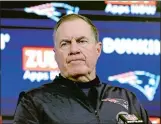  ?? ELISE AMENDOLA/AP PHOTO ?? New England Patriots head coach Bill Belichick speaks to the media following Sunday’s game against the Miami Dolphins at Foxborough, Mass.