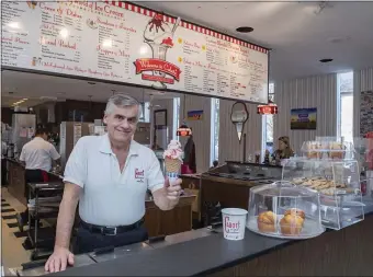  ?? AMANDA SABGA — BOSTON HERALD ?? Joe Prestejohn, long-time owner of Cabot’s Ice Cream in Newton, will be retiring next month, 54 years after his parents opened the beloved ice cream shop.