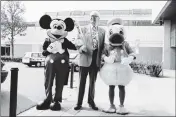 ?? COURTESY PHOTO ?? Cartoonist Carl Barks is seen in 1994with two friends. Barks, who drew Donald Duck for Disney comic books and created the miserly character Uncle Scrooge, lived in Temecula through the 1970s and early 1980s.