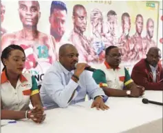 ??  ?? L-R: Jennifer Ukoh, Public Relations Manager, GOtv; Jenkins Alumona, CEO, Flykite Production­s; Chidozie Bede-Nwokoye, Marketing Manager, GOtv and Remi Aboderin, Secretary General NBBofC during the Press Conference of GOtv Boxing Night 13th held at The...