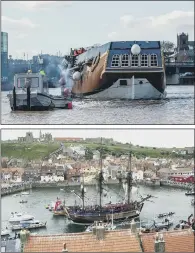  ??  ?? The replica showing off the type of windows through which James Cook may have first glimpsed Australia and above Endeavour in Whitby harbour.