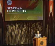  ?? NICK WAGNER / AMERICAN-STATESMAN ?? Gregory L. Fenves, 61, who became president of UT in June 2015, uses the annual state of the university address to unveil plans and to reflect on accomplish­ments and challenges.