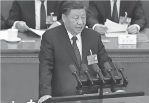  ?? ?? Chinese President Xi Jinping said in a speech at the closing ceremony for China’s National People’s Congress on Monday that China should promote “global security initiative­s,” which would add “positive energy to world peace and developmen­t.”