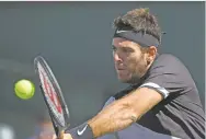  ?? MARK J. TERRILL/THE ASSOCIATED PRESS ?? Juan Martin del Potro of Argentina breezed past No. 32 Milos Raonic of Canada 6-2, 6-3 in 66 minutes on Saturday in the semifinals at the BNP Paribas Open in Indian Wells, Calif.