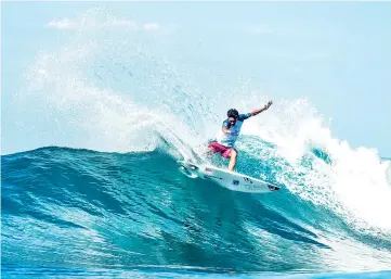  ?? - AFP photo ?? This handout photo taken and released on May 13, 2019 by the World Surf League shows Rio Waida of Indonesia competing during a round one heat in the men’s championsh­ip tour surfing event at Keramas in Gianyar on Indonesia’s resort island of Bali.