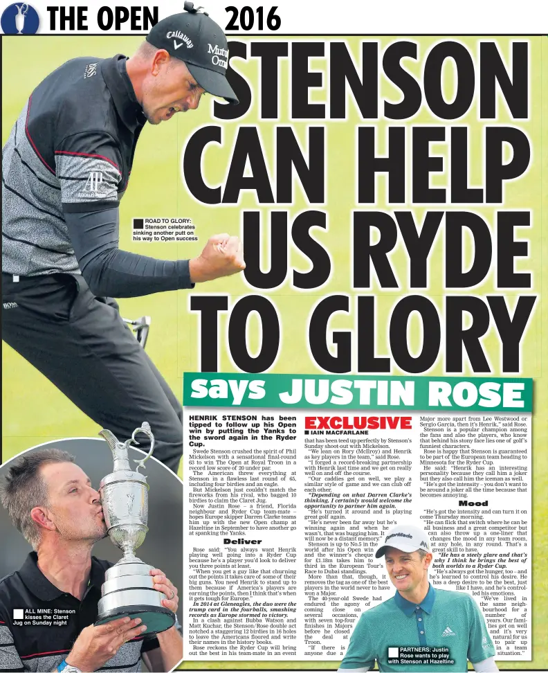  ??  ?? ROAD TO GLORY: Stenson celebrates sinking another putt on his way to Open success