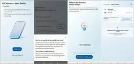  ?? ?? This collection of screens shows the progressio­n of how Microsoft Defender installs on an Android device, including the permission­s required, the device scan, and finally part of the dashboard.