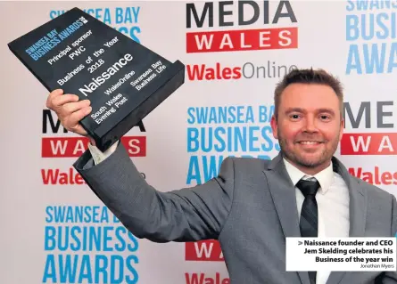  ?? Jonathan Myers ?? &gt; Naissance founder and CEO Jem Skelding celebrates his Business of the year win