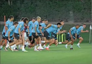  ?? (AFP) ?? Uruguay’s players take part in a training session at Al Erssal in Doha on Wednesday on the eve of the Qatar 2022 World Cup match against South Korea.