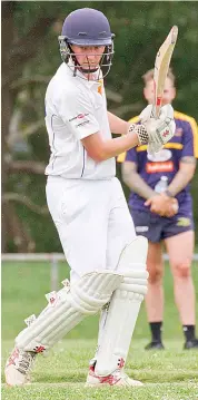  ??  ?? Bryce Joyce watches the ball fly past him during his innings against Catani.