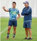  ?? GETTY IMAGES ?? Dan Carter’s long-time Crusaders team-mate Reuben Thorne, top, says he’ll have a big impact on the youngsters at the Blues where Carter will link with coach Leon MacDonald.