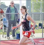  ??  ?? Pea Ridge Lady Blackhawk Kamree Dye came in third in the 100-meter dash with a time of 13.25 Friday, April 9, in the Blackhawk Relays.