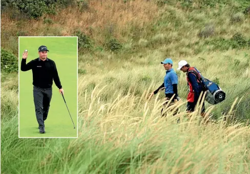  ?? GETTY IMAGES ?? Rory McIlroy and his caddie spent too much time looking for his ball at Royal Portrush yesterday while Ryan Fox, inset, had no such trouble in the first round of the British Open.