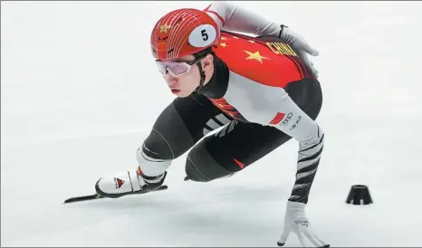  ?? XINHUA ?? China’s Wu Dajing in action at the short-track speed skating World Cup finale in Dordrecht, the Netherland­s, in February.