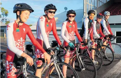  ?? ?? Horowhenua College cycling team: Peter Bartholome­w, Hannah Alderton, Minnie Collins, Morgan Swartbooi, Ollie Kennett, Cole Campbell. Absent: Johno Clarke.