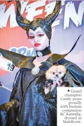  ??  ?? Grand champion Candy poses proudly with human companion KC Katindig, dressed as Maleficent.