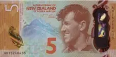  ?? COURTESY OF BANKNOTE BOOK ?? Mountainee­r and explorer Sir Edmund Hillary is on New Zealand’s $5 bill.