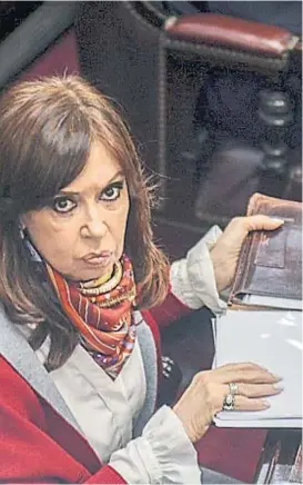  ?? (F. LÓPEZ CLARO) ?? Cristina. La última aparición pública de la expresiden­ta fue en la Cámara de Senadores, en el debate sobre la despenaliz­ación del aborto.