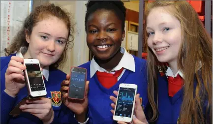  ??  ?? Top, Leah Finnegan, Damilola Alabi and Denise walsh who are competing in the BT Young Scientists and Technology competitio­n with their project “The Effects of Music on Sleep”. Below, Dearbhla McCourt and Ruth Clarke who are competing in the BT Young...