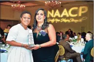  ?? Hearst Connecticu­t Media file photo ?? Doris J. Dumas, president of the New Haven NAACP, at right, presents the Cornell Scott Health Award to Ena Williams at the 98th annual Freedom Fund Dinner at the Omni at Yale in 2015.