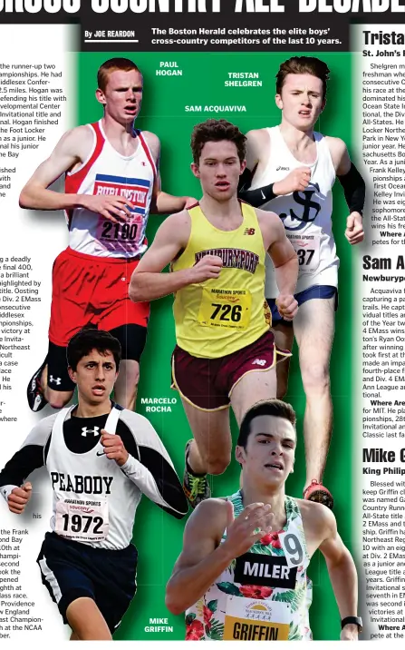  ??  ?? The Boston Herald celebrates the elite boys’ cross-country competitor­s of the last 10 years.
PAUL HOGAN
MARCELO ROCHA
MIKE GRIFFIN
TRISTAN SHELGREN
SAM ACQUAVIVA By JOE REARDON