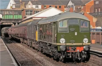  ?? NIGEL VALENTINE. ?? On February 18, D5054 (24054) arrives at Bury Bolton Street, leading 33109 Captain Bill Smith RNR during the East Lancashire Railway’s ‘Sulzer’ gala. The ELR has criticised suggestion­s it could be used as a commuter railway using D-Trains.