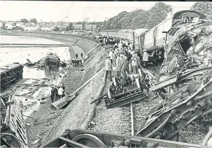  ??  ?? The scene of the Invergowri­e train crash in 1979.