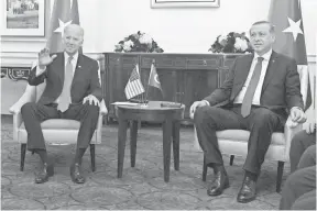  ?? ANDREW CABALLERO-REYNOLDS, AFP/GETTY IMAGES ?? Vice President Biden attends a meeting with President Recep Tayyip Erdogan of Turkey on the sidelines of the nuclear summit in Washington on Thursday.