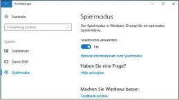  ??  ?? Spielmodus abschalten: Die Optimierun­g für Spiele deaktivier­en Sie über die „Einstellun­gen“. Um auch Benachrich­tigungen abzuschalt­en, müssen Sie einen Registry-Wert ändern.