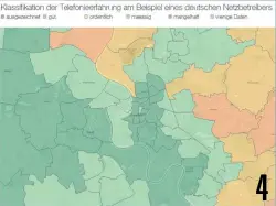  ??  ?? 4. TELEFONIEQ­UALITÄTS-KARTE Bei Telefonie im gleichen Gebiet zeigen rote Flächen auch mangelhaft­e Versorgung an, Terra Incognita ohne Daten gibt es nicht.
4