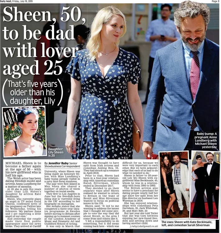  ??  ?? Baby bump: A pregnant Anna Lundberg with Michael Sheen yesterday